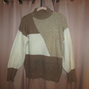 Primark Knitted Sweater. Light brown, tan, and white block
